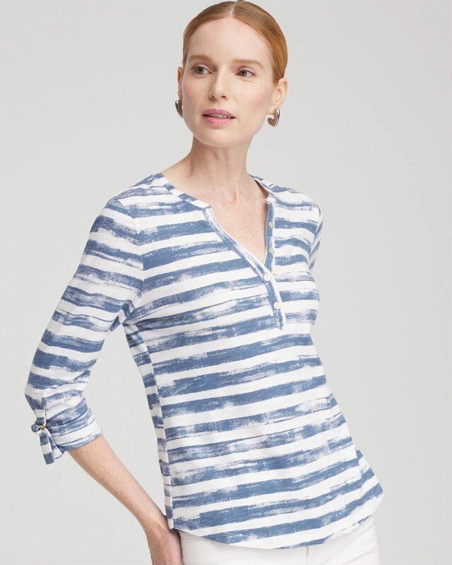 Stripe Ring Detail Henley Top